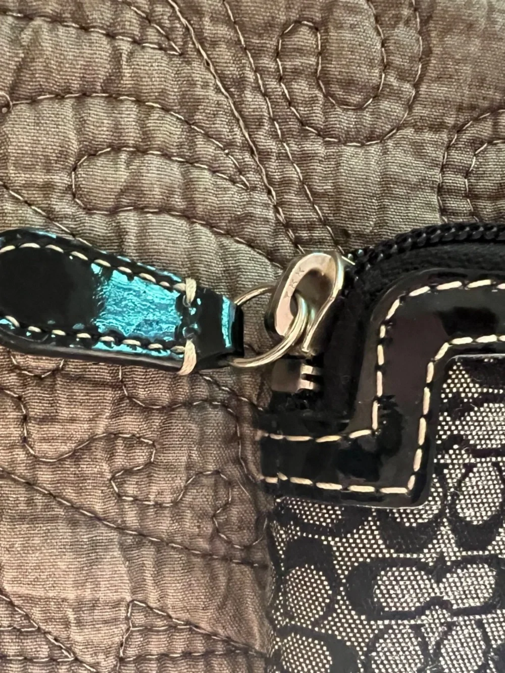 Coach Jacquard Fabric Monogram Tablet Sleeve with Zippered Patent Leather Top